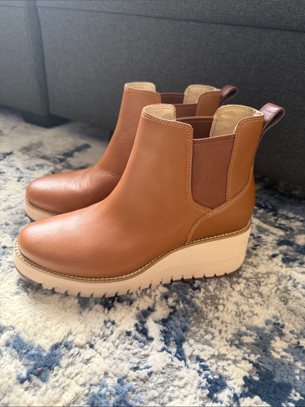 Cole Haan Zerogrand Wedge Chelsea Boots Brown Leather Women’s 8B